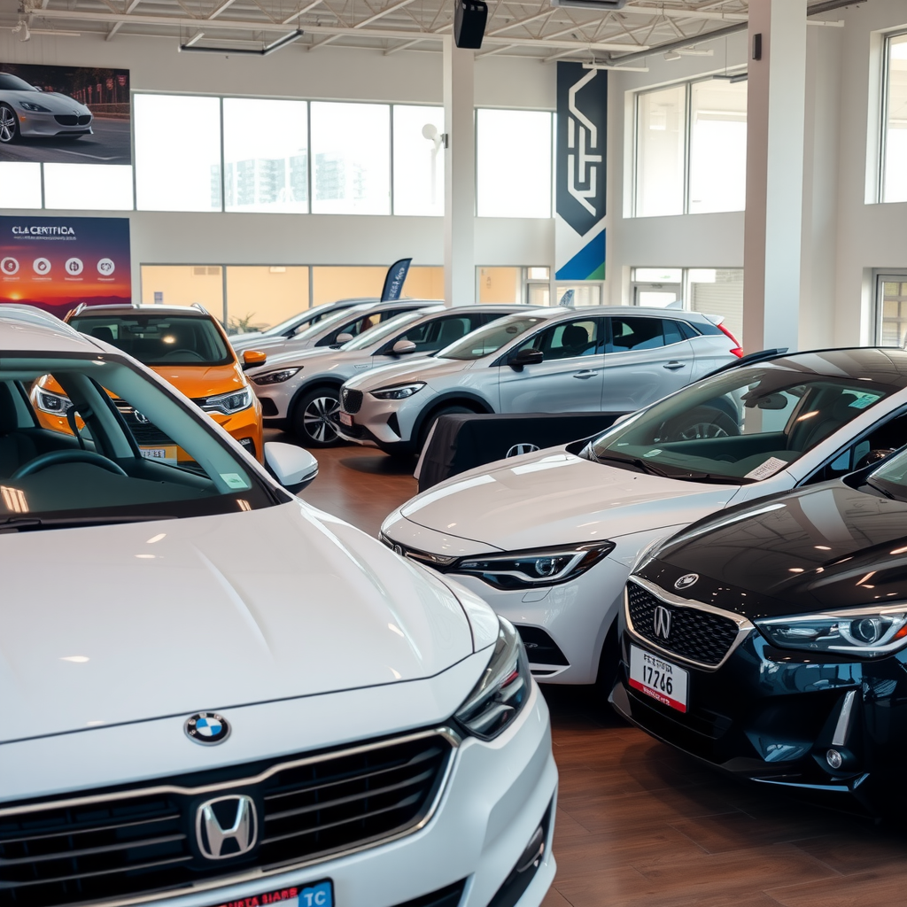 Moderno concesionario de autos usados en Argentina con vehículos certificados en exhibición, ambiente profesional y acogedor
