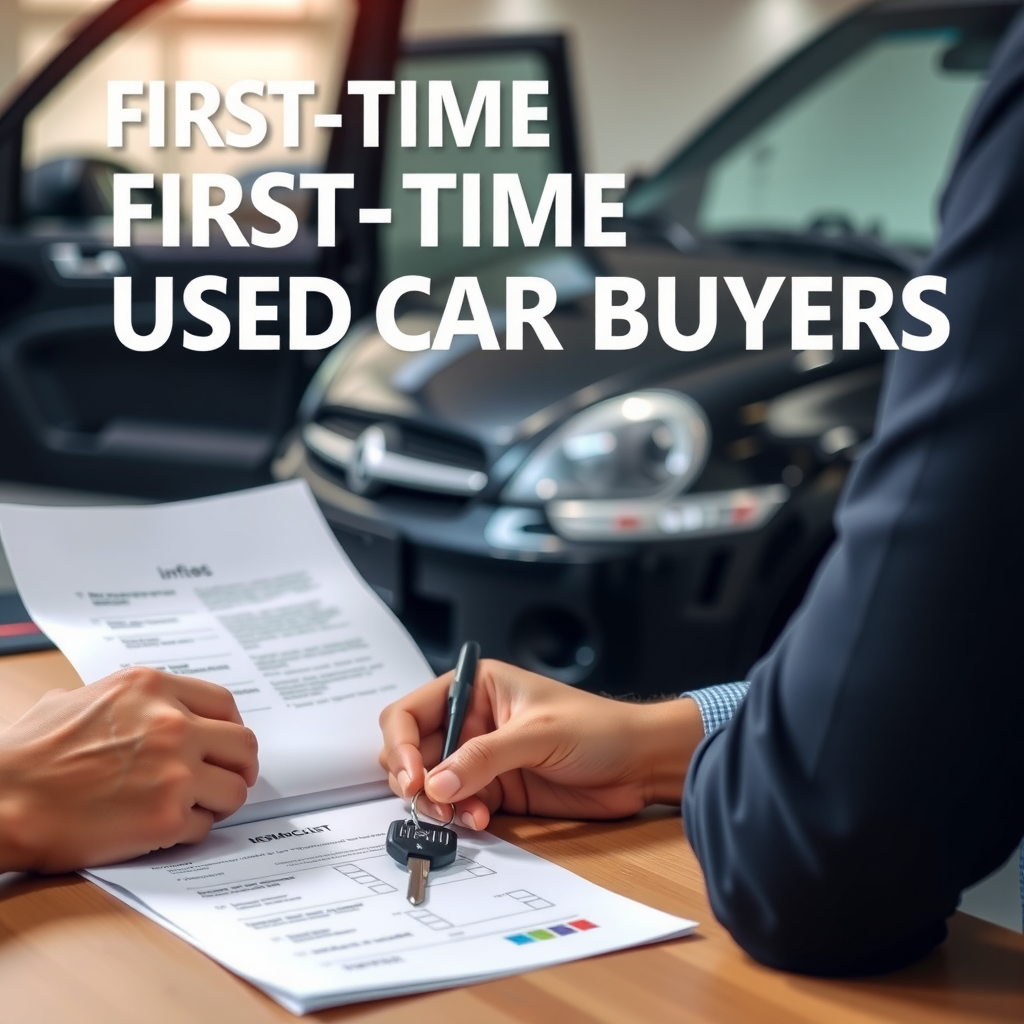 Guía visual para compradores primerizos de autos usados en Argentina, mostrando una persona inspeccionando un vehículo usado con una lista de verificación, documentos y llaves del auto sobre una mesa, ambiente profesional y confiable