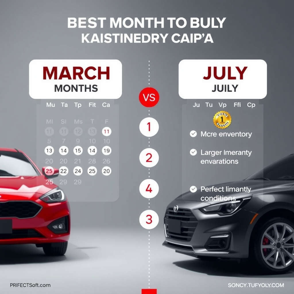 Calendario visual destacando marzo y julio como los mejores meses para comprar autos usados en Argentina, con iconos indicando ventajas como mejores precios, mayor inventario y mejores condiciones de garantía